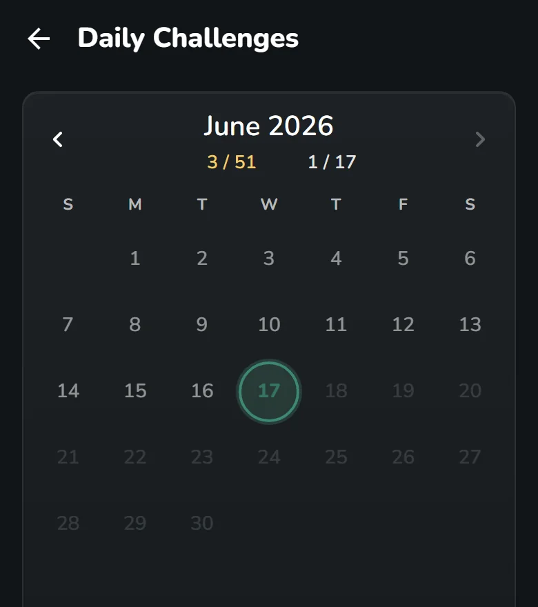 The in-game calendar lets you select a past date to revisit its Daily Challenge.